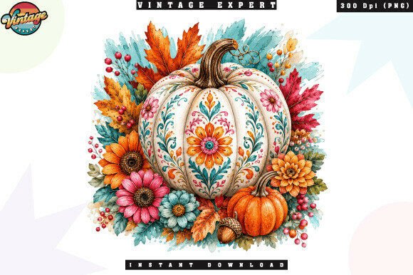 Download Floral Pumpkin Autumn Watercolor PNG - Floral Collection