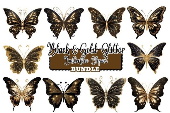 Download Black and Gold Glitter Butterflie Clipat - Old Collection