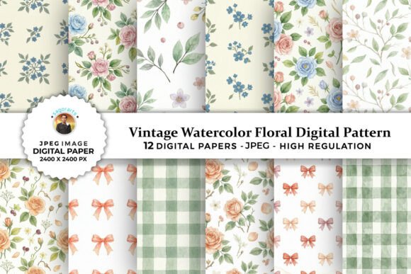 Download Vintage Watercolor Floral Digital Papers - Floral Collection