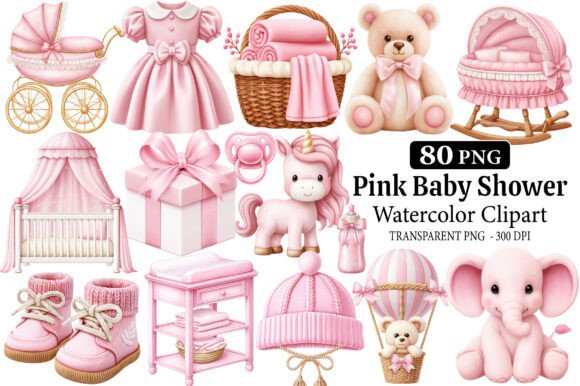 Download Pink Baby Shower Clipart Watercolor PNG - Watercolor png Collection