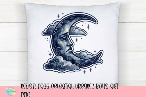 Download Moon Face Celestial Dreamy Boho Art PNG - Boho Collection
