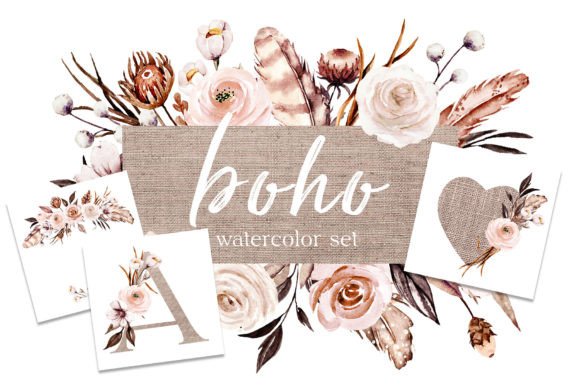 Download Watercolor Flowers Set Boho - Premium Resources