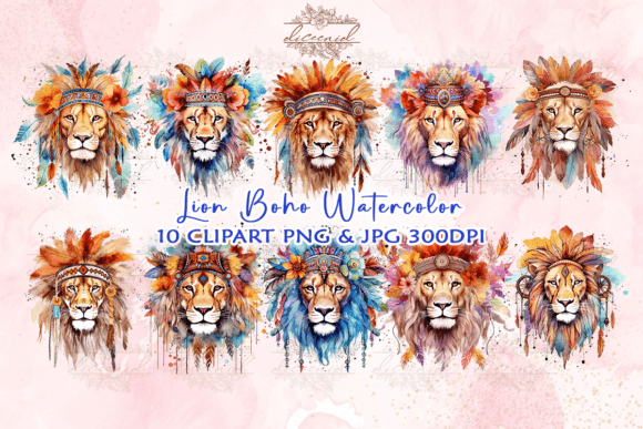 Download Lion Boho Watercolor Clipart - Boho Collection