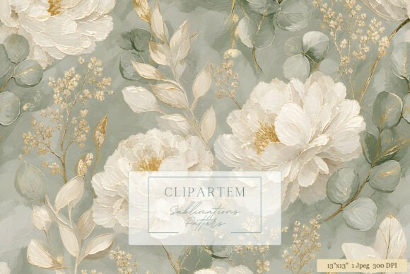Download White Peony Sage Green Gold Pattern - Old Collection