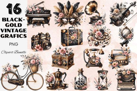Download Black Gold Vintage Decor Clipart Grafics - Old Collection