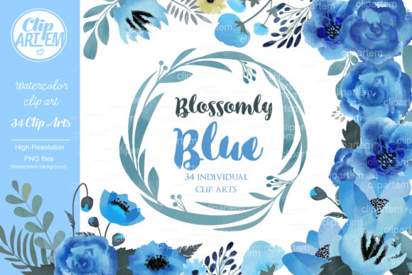 Download Floral Blue Clip Art, Watercolor Blue - Floral Collection