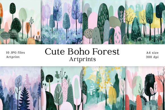 Download Cute Boho Forest Oilpaint A4 Artprints - Boho Collection