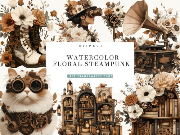 Download Watercolor Floral Steampunk Clipart - Floral Collection