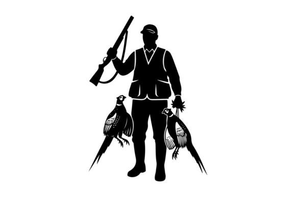 Download Hunter Holding Shotgun with Two Trained - Old Collection